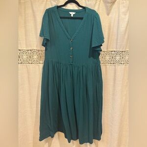 Time and Tru Dark Teal Flutter Sleeve Sundress